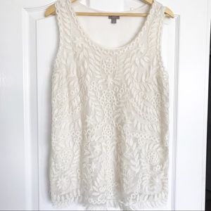 J.Jill Sleeveless White/Cream Lace Tank Top Size L